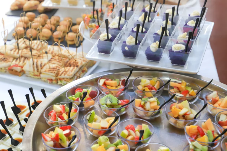 A variety of gourmet corporate finger foods by Sar V Sri Catering