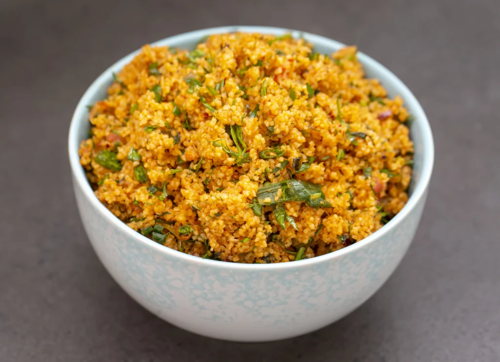 Authentic South Indian Paruppu Usili with finely crumbled steamed lentils and beans