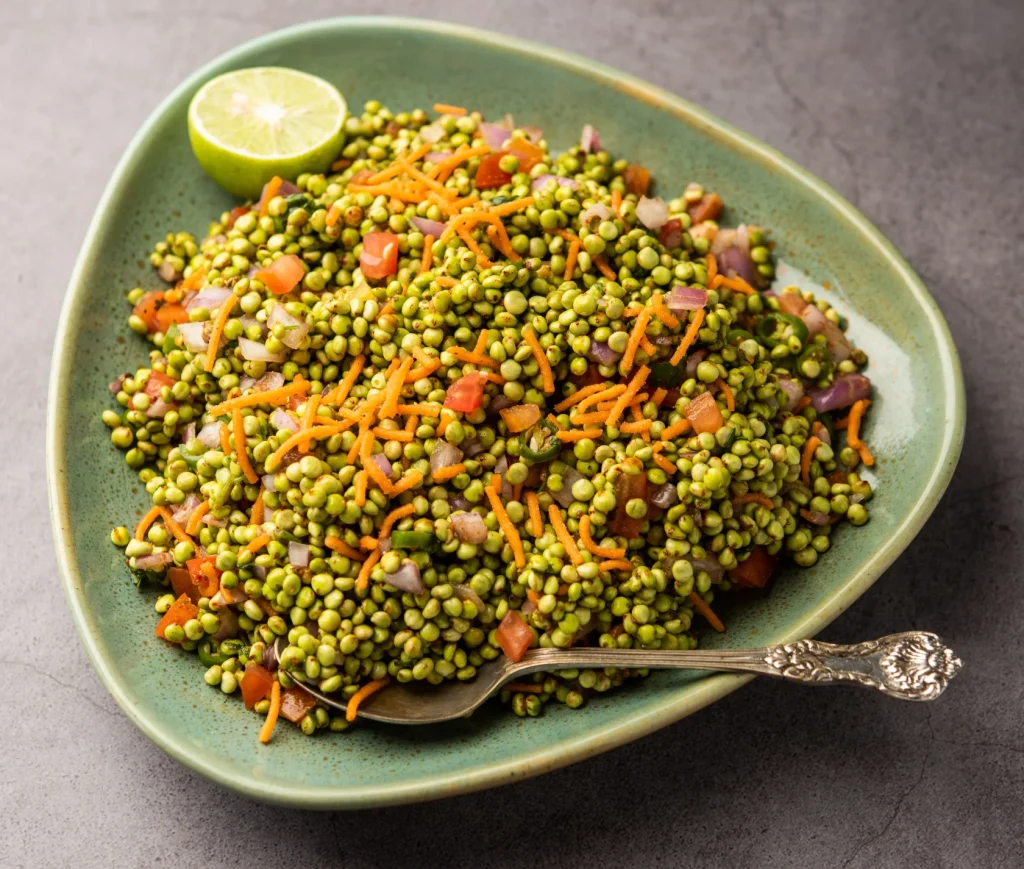 Kosumalli salad made with soaked yellow moong dal, grated carrots, cucumbers