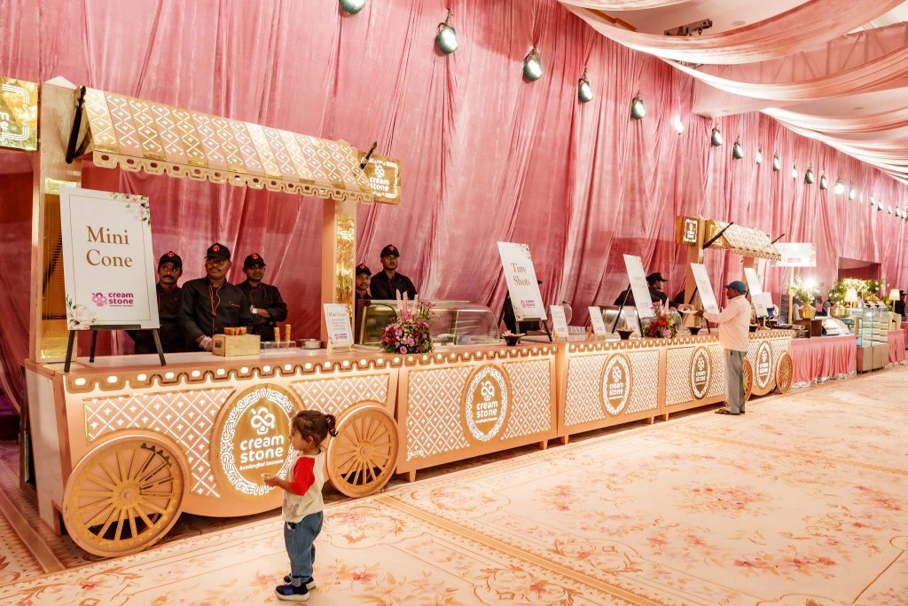 Live Cream Stone ice cream counter at a wedding by Sarvsri Food Catering Service