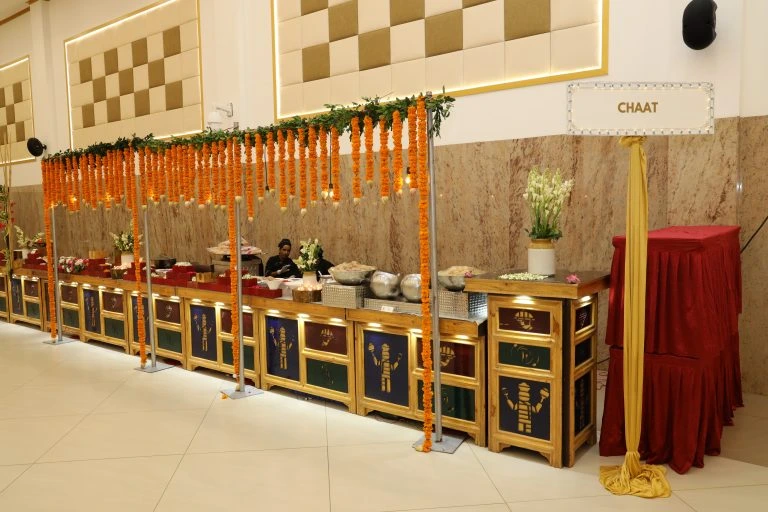 Traditional North Indian Chaat counter at a modern vegetarian wedding in Chennai by Sarvsri