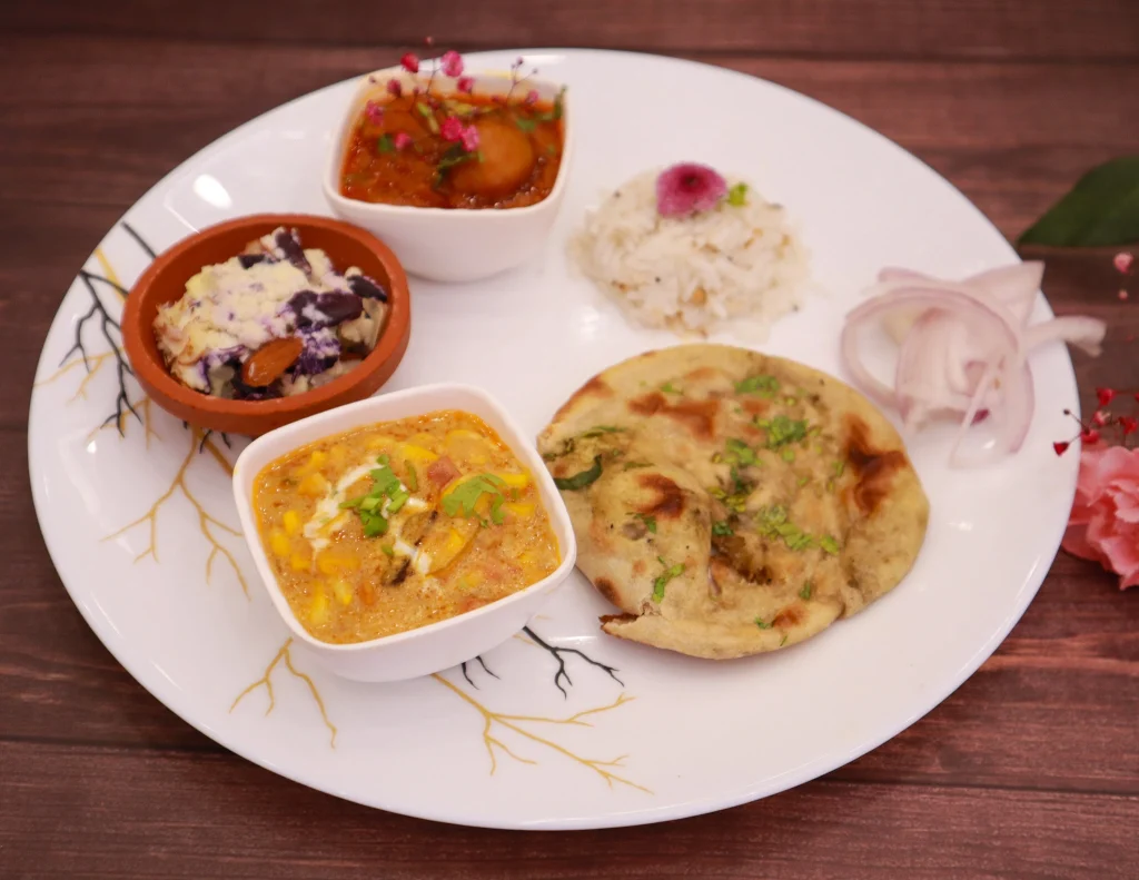 Elegant plated vegetarian meal served at a catering for wedding reception services by Sar V Sri