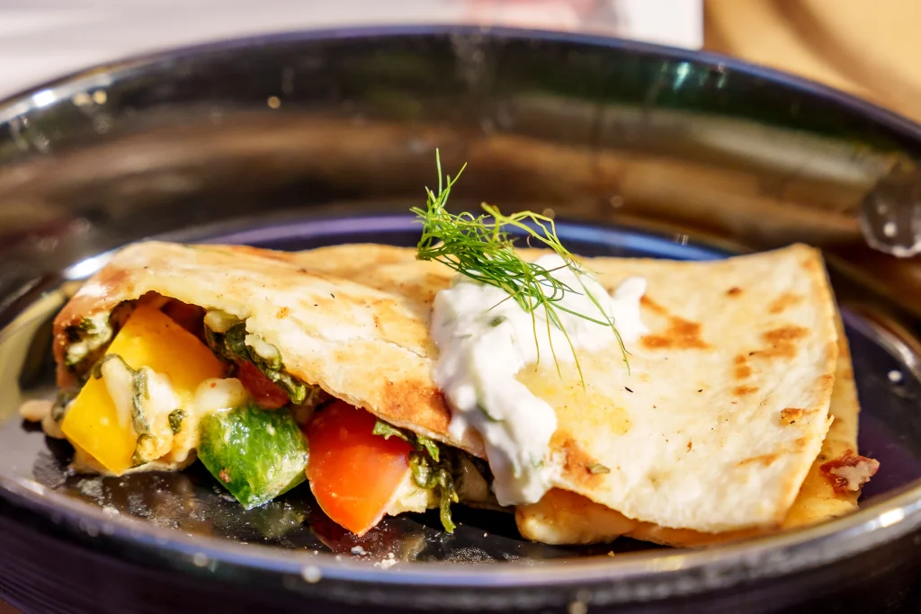 Mexican veg quesadilla filled with vegetables and cheese