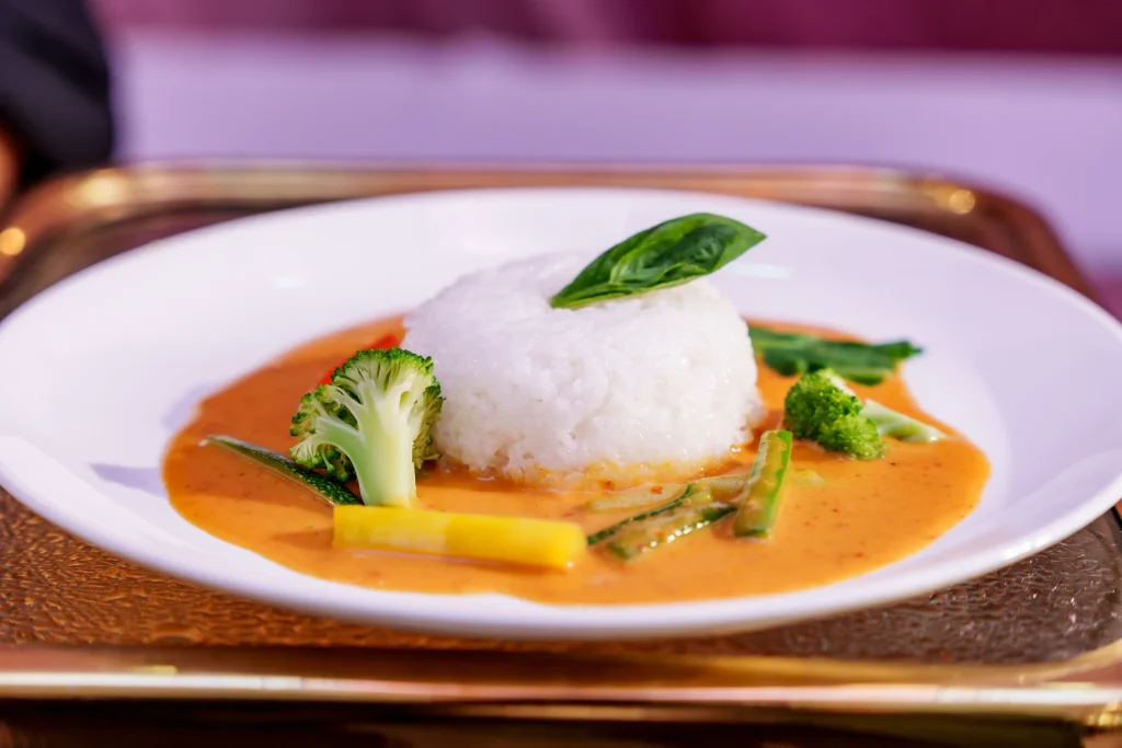 Thai vegetable curry served with steamed rice